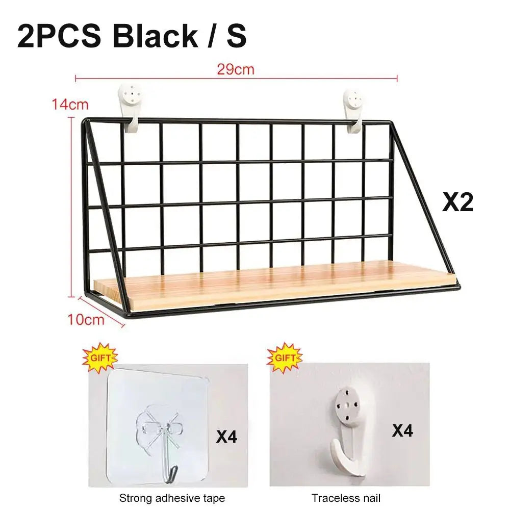 מדף עץ תלוי ללא קידוחים – סל אחסון