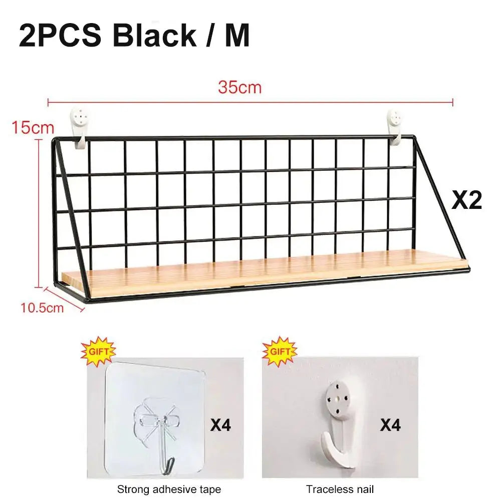 מדף עץ תלוי ללא קידוחים – סל אחסון